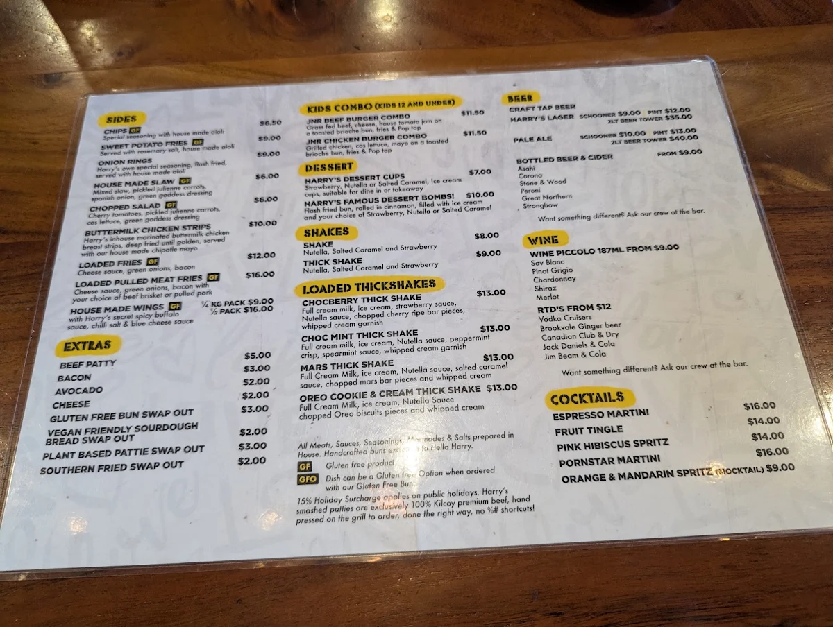 Menu, Hello Harry The Burger Joint (Leederville)