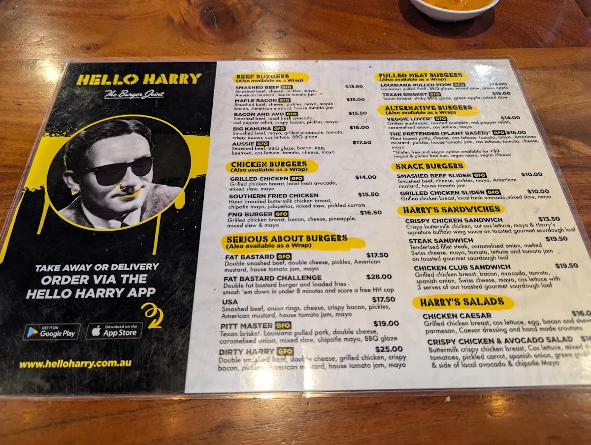 Menu, Hello Harry The Burger Joint (Leederville)