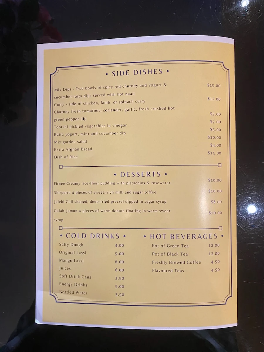 Menu, Rezah Afghan Kebab