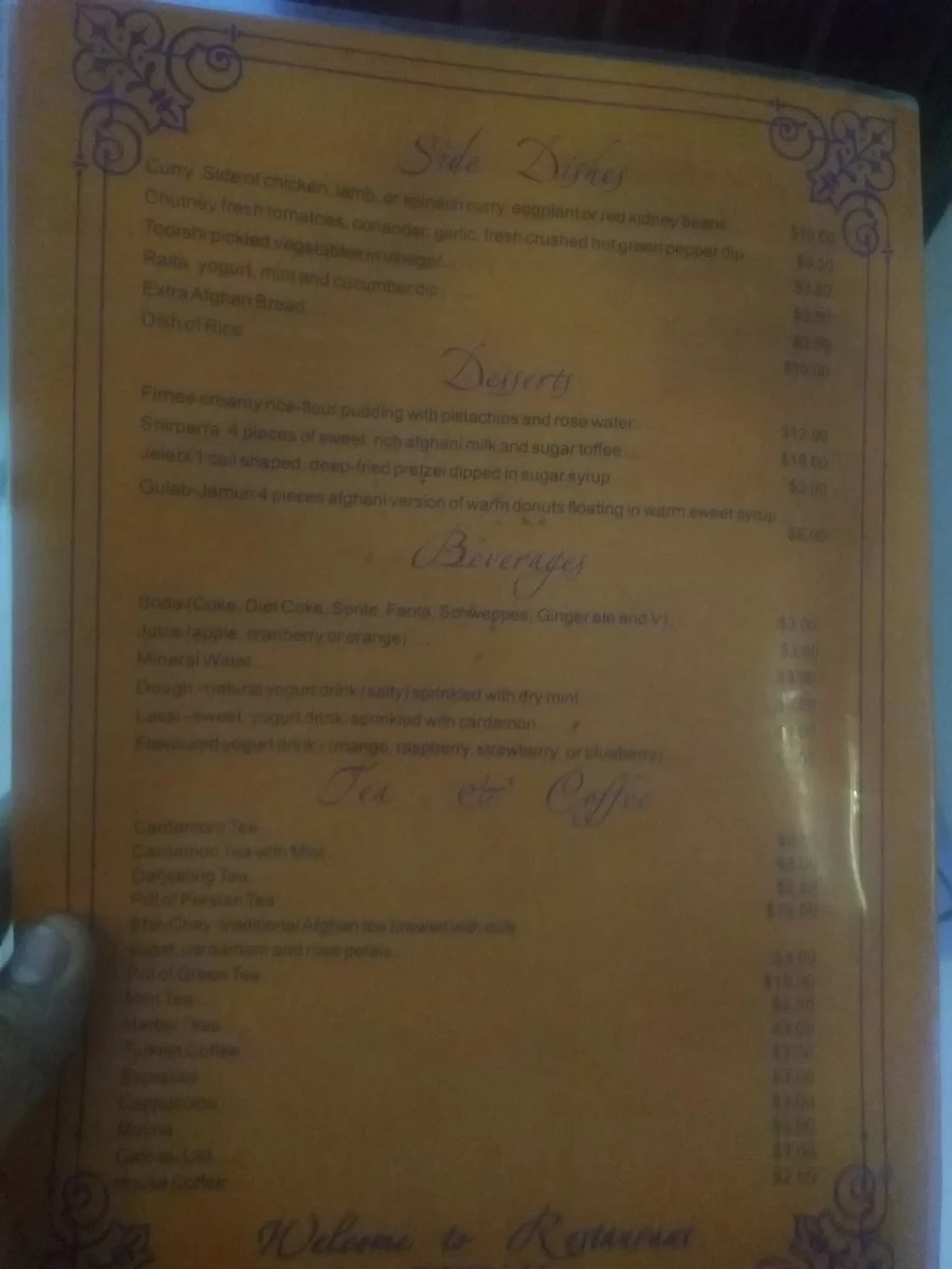 Menu, Rezah Afghan Kebab