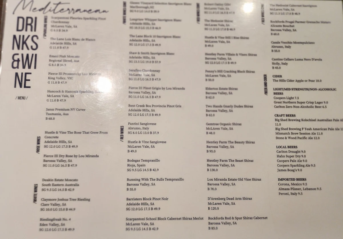 Menu, Mediterranean Cafe Ristorante
