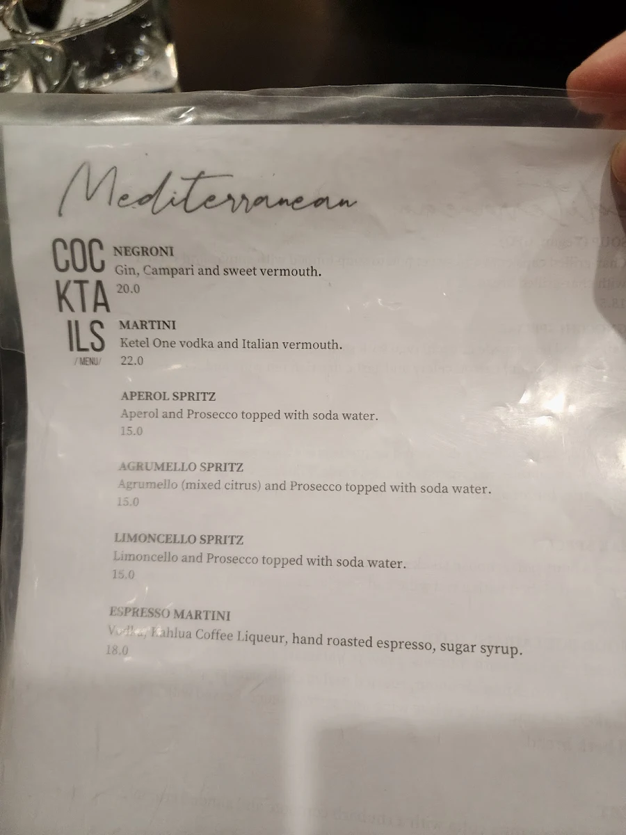 Menu, Mediterranean Cafe Ristorante