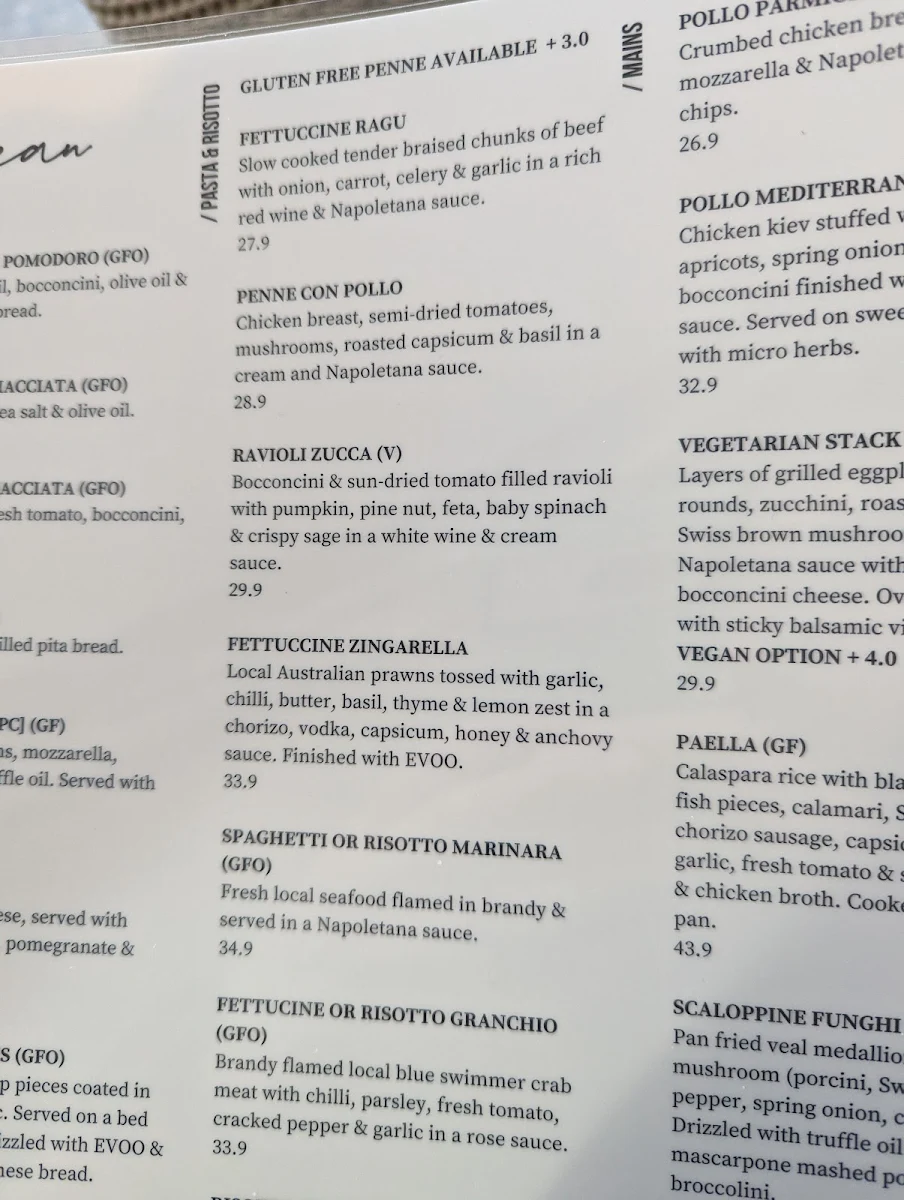 Menu, Mediterranean Cafe Ristorante