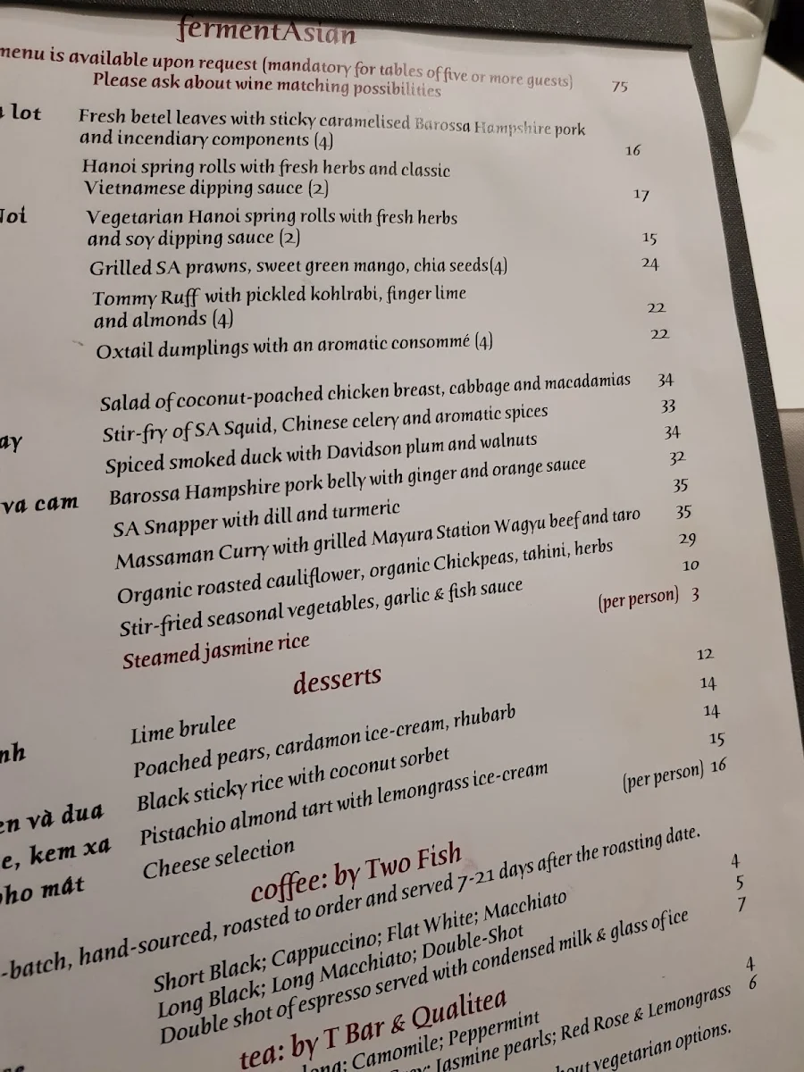 Menu, fermentAsian