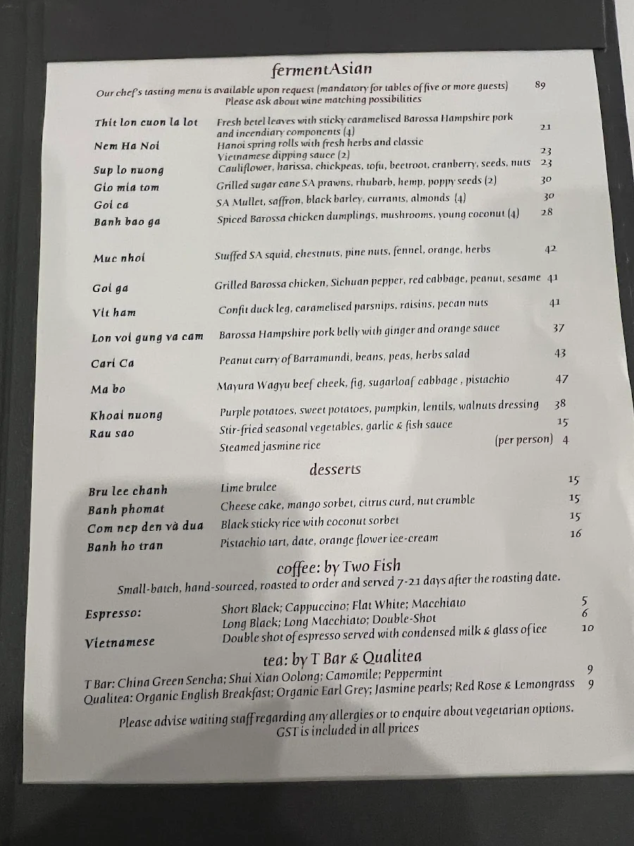 Menu, fermentAsian