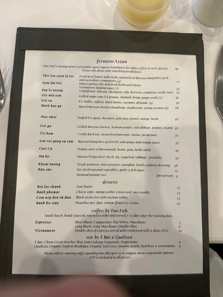 Menu, fermentAsian