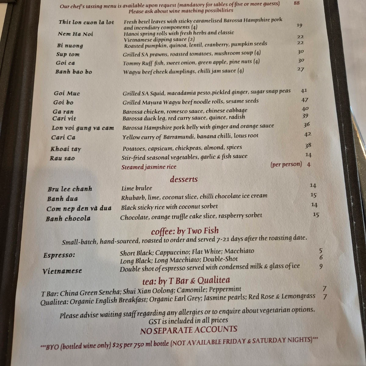 Menu, fermentAsian