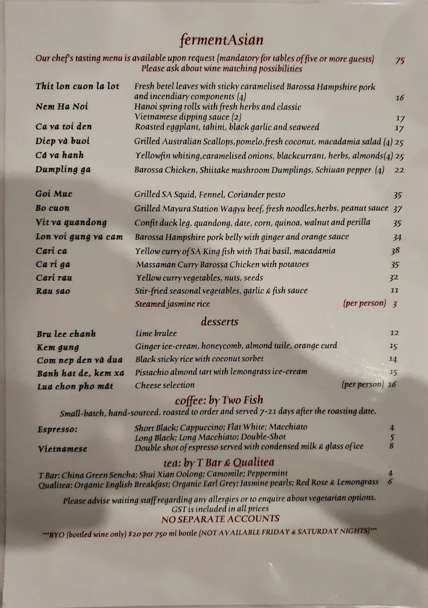 Menu, fermentAsian
