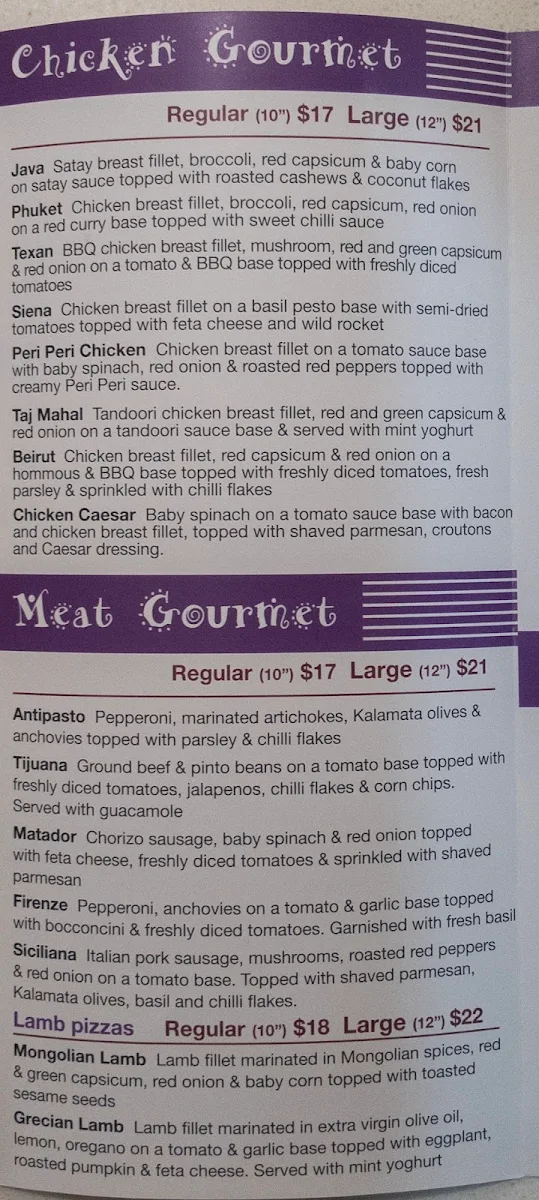 Menu, Gourmet Pizza Pantry