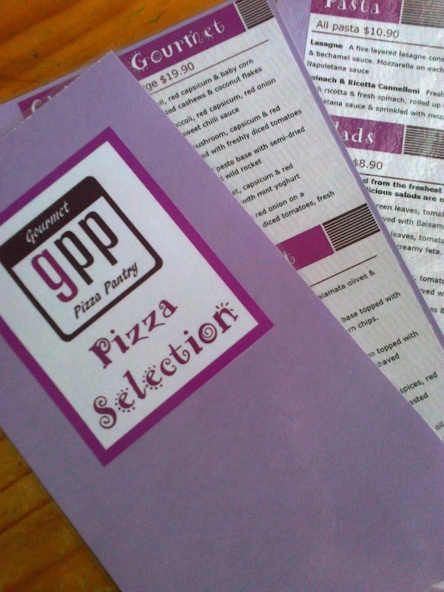 Menu, Gourmet Pizza Pantry
