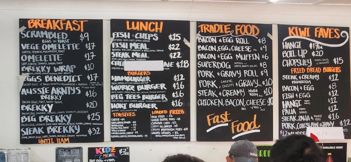Menu, Tee's Takeaway