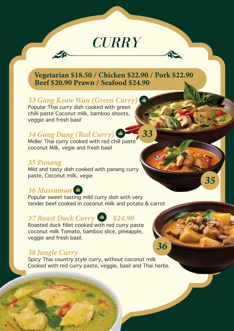 Menu, Suree's Thai Restaurant Perth