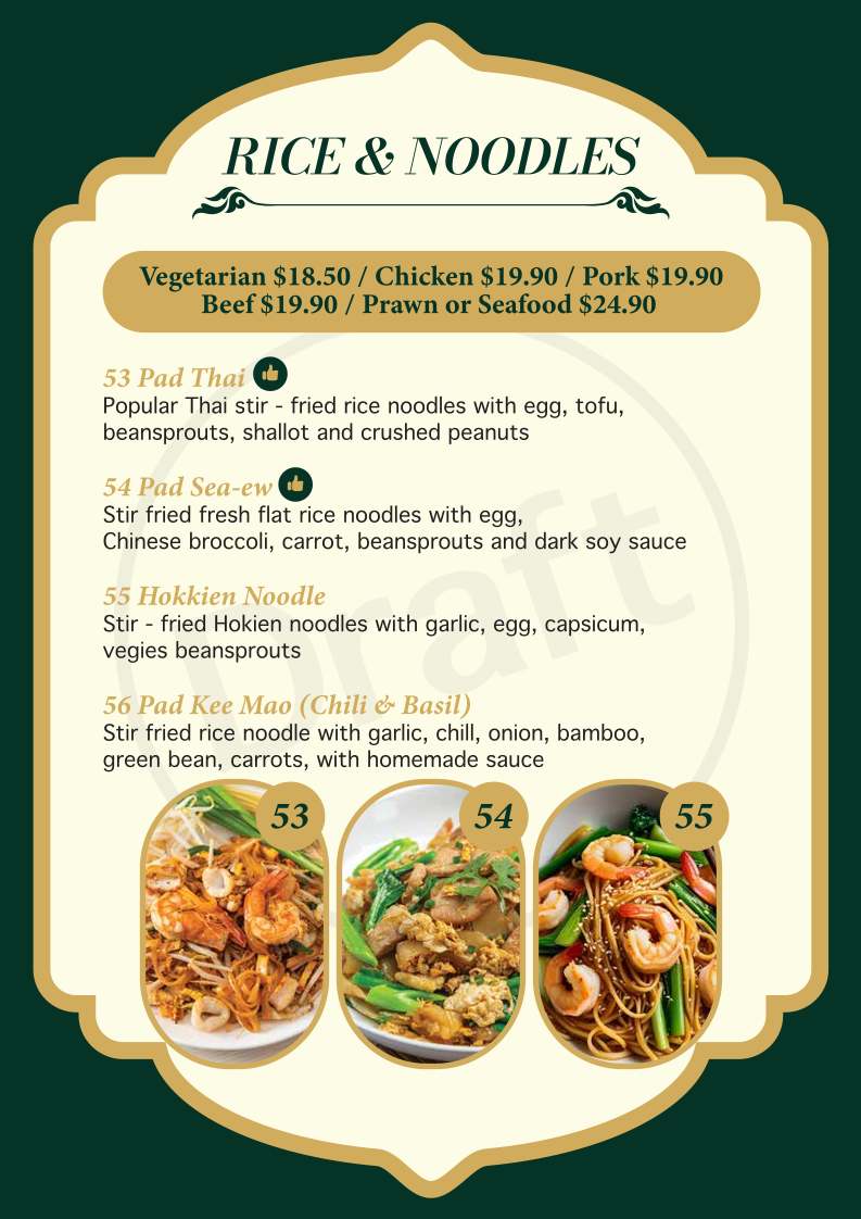 Menu, Suree's Thai Restaurant Perth