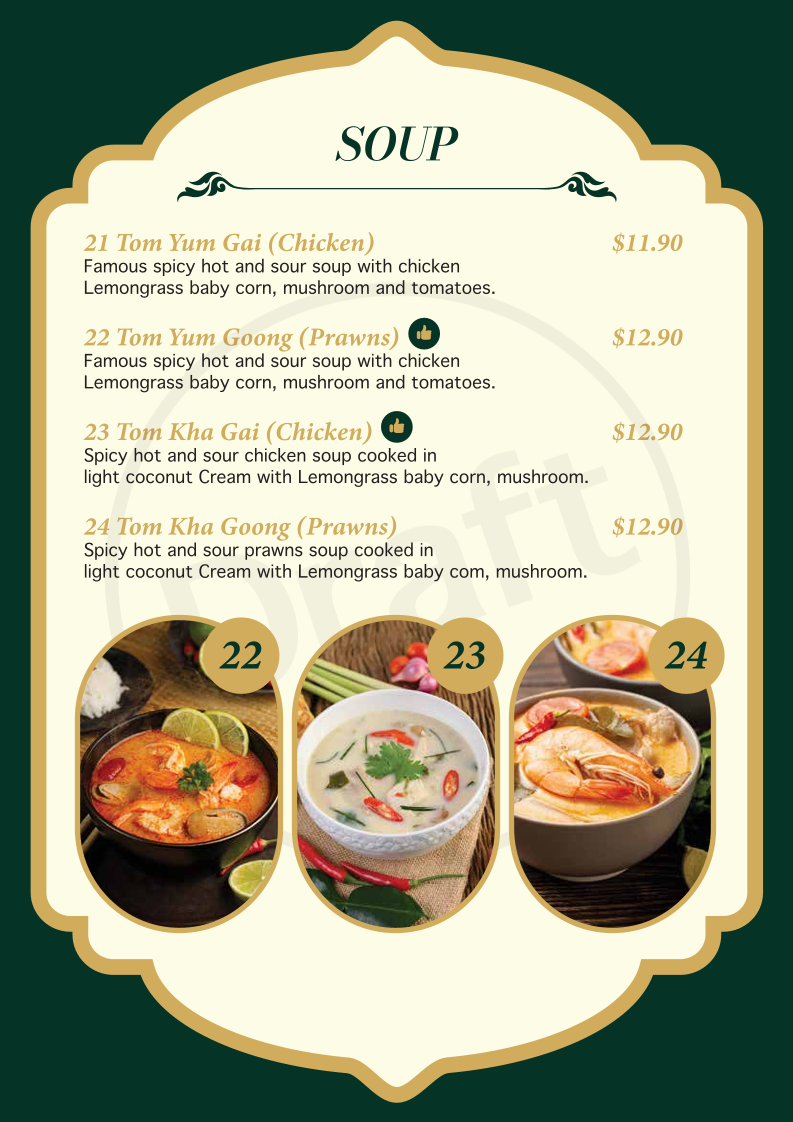Menu, Suree's Thai Restaurant Perth