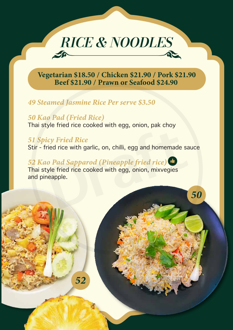 Menu, Suree's Thai Restaurant Perth