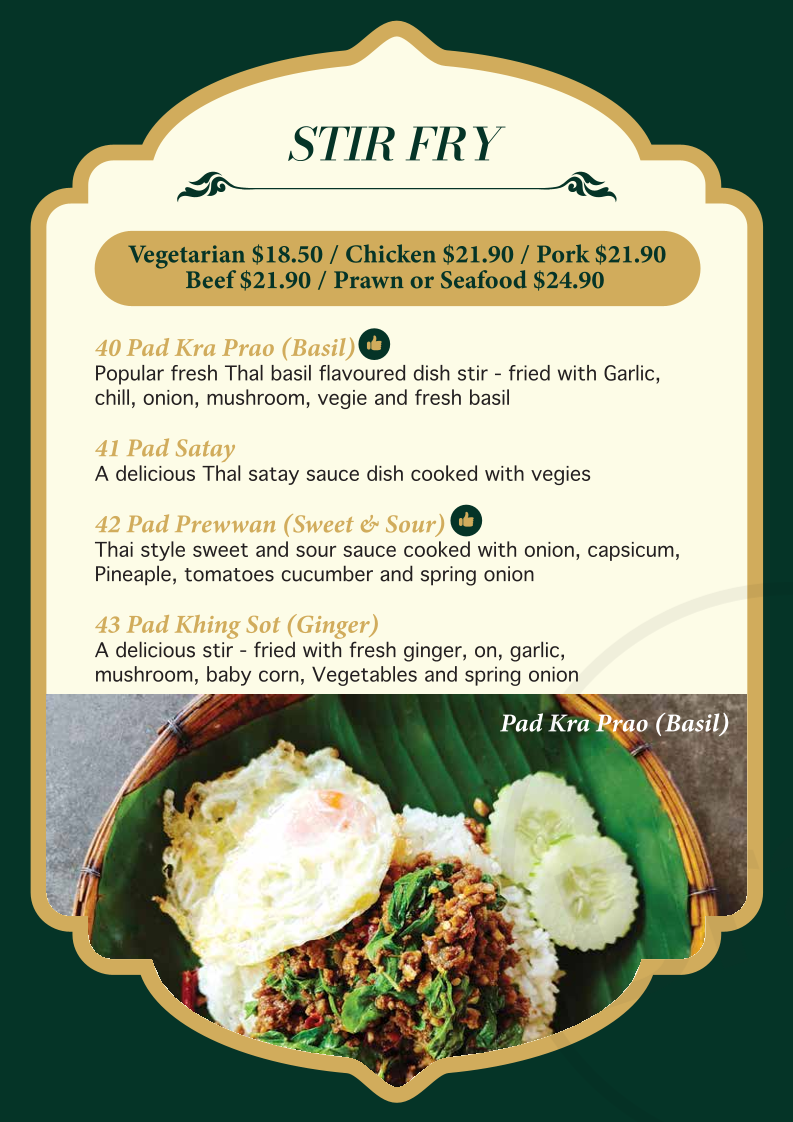 Menu, Suree's Thai Restaurant Perth
