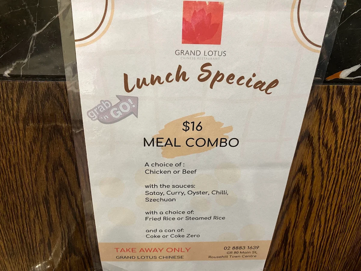 Menu, Grand Lotus