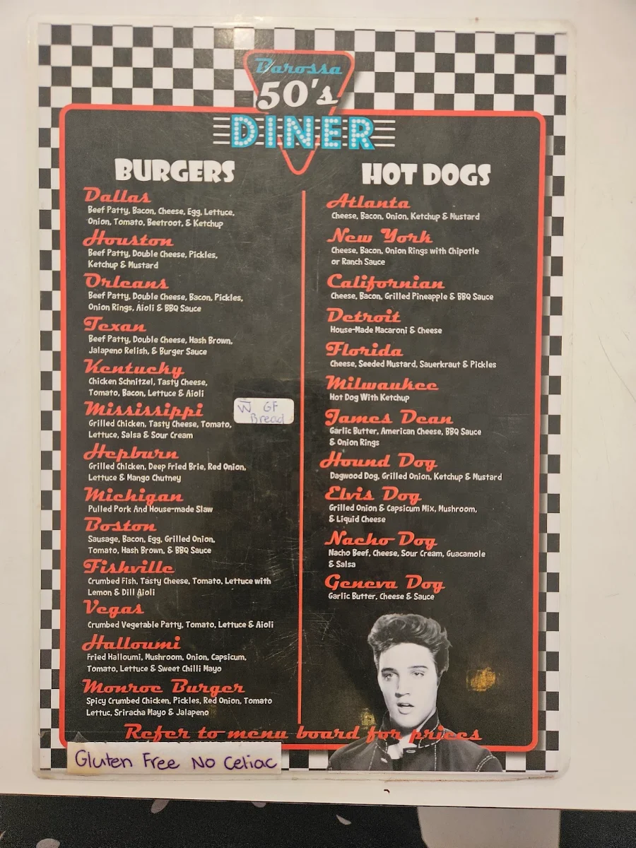 Menu, Barossa 50s Diner