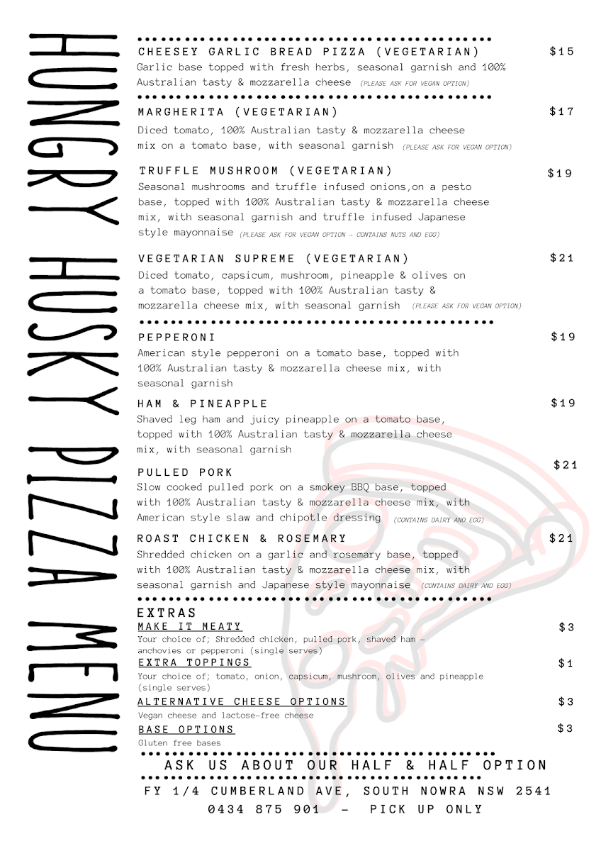 Menu, Husky Brewing