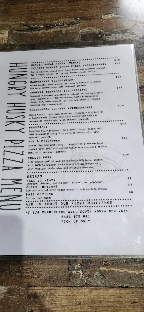 Menu, Husky Brewing