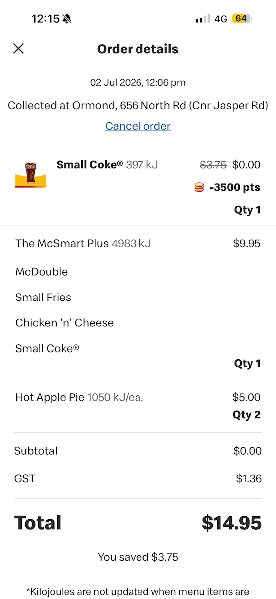 Menu, McDonald's Ormond