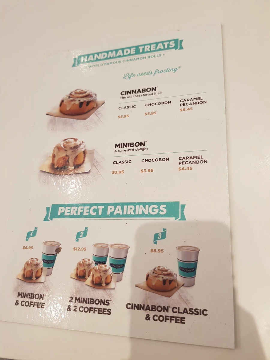 Menu, Cinnabon Westfield Southland