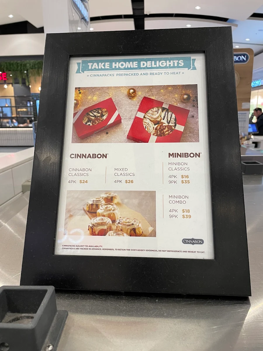 Menu, Cinnabon Westfield Southland