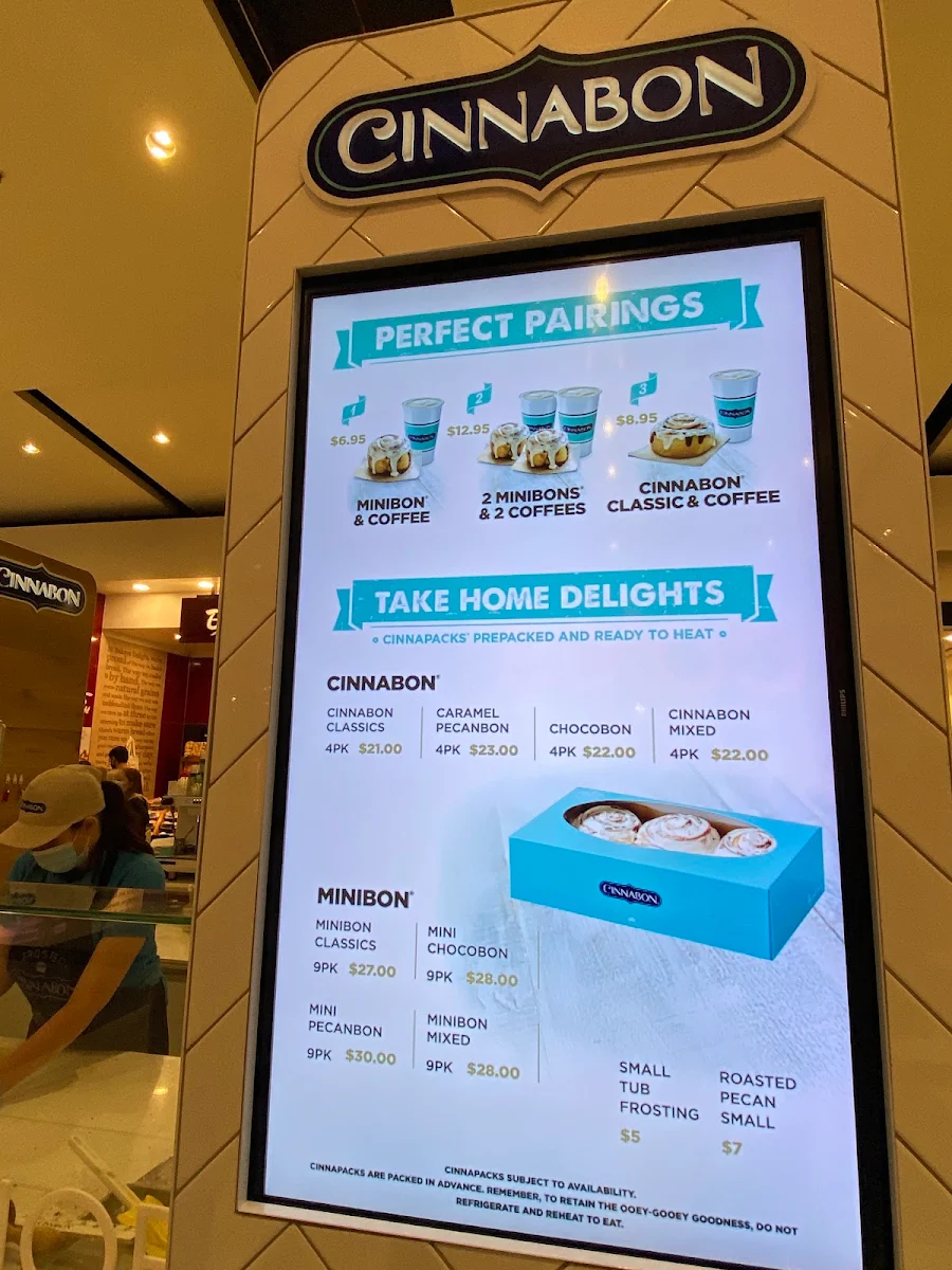 Menu, Cinnabon Westfield Southland