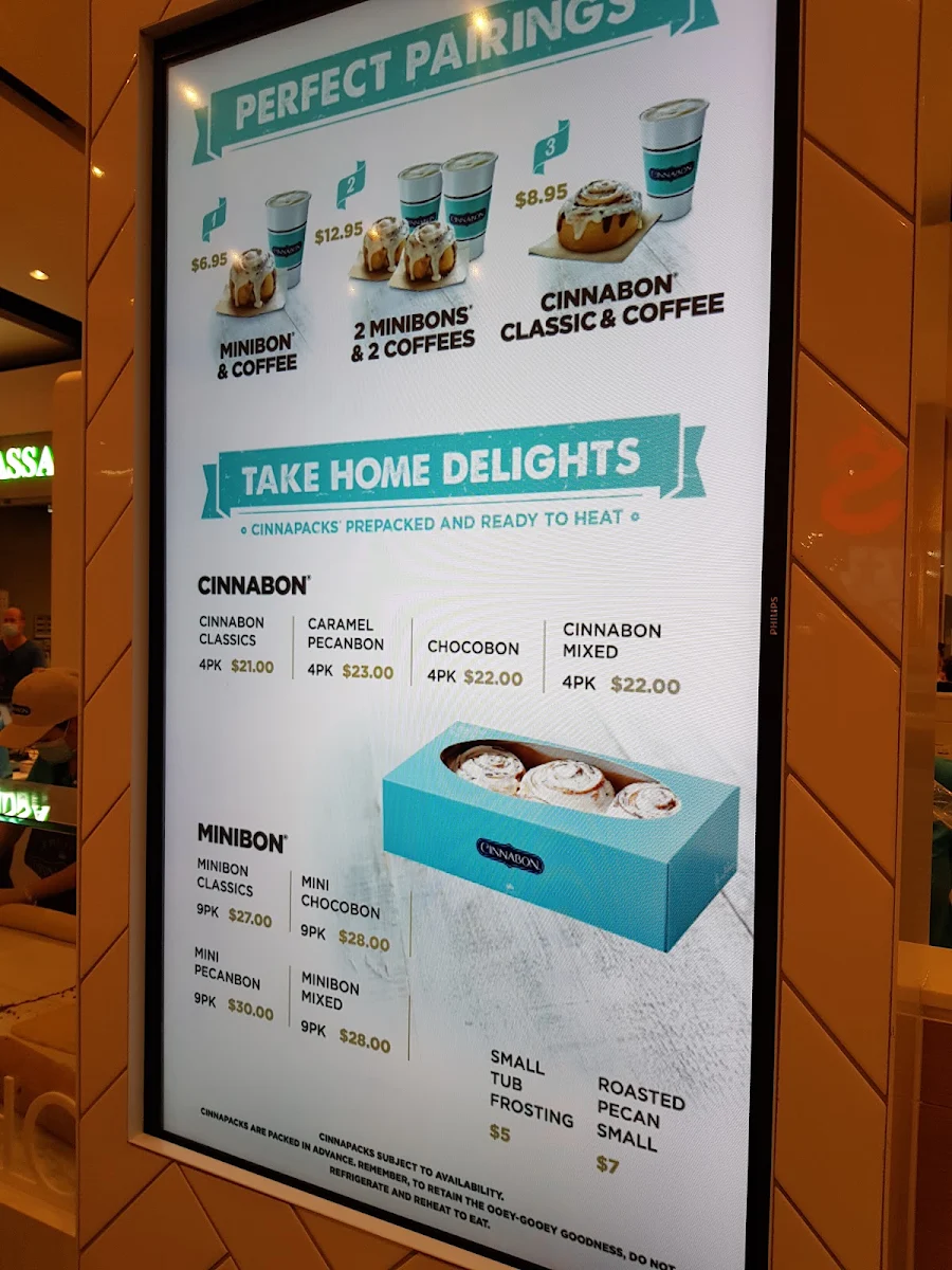 Menu, Cinnabon Westfield Southland