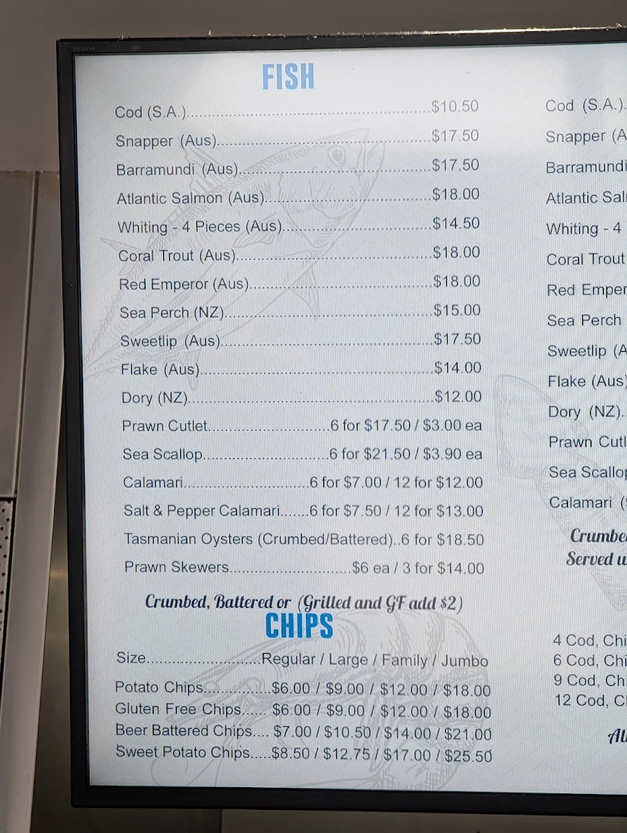 Menu, Costa's Seafood Cafe
