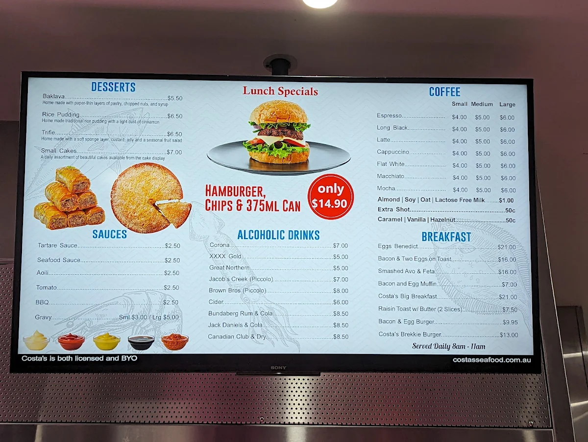 Menu, Costa's Seafood Cafe