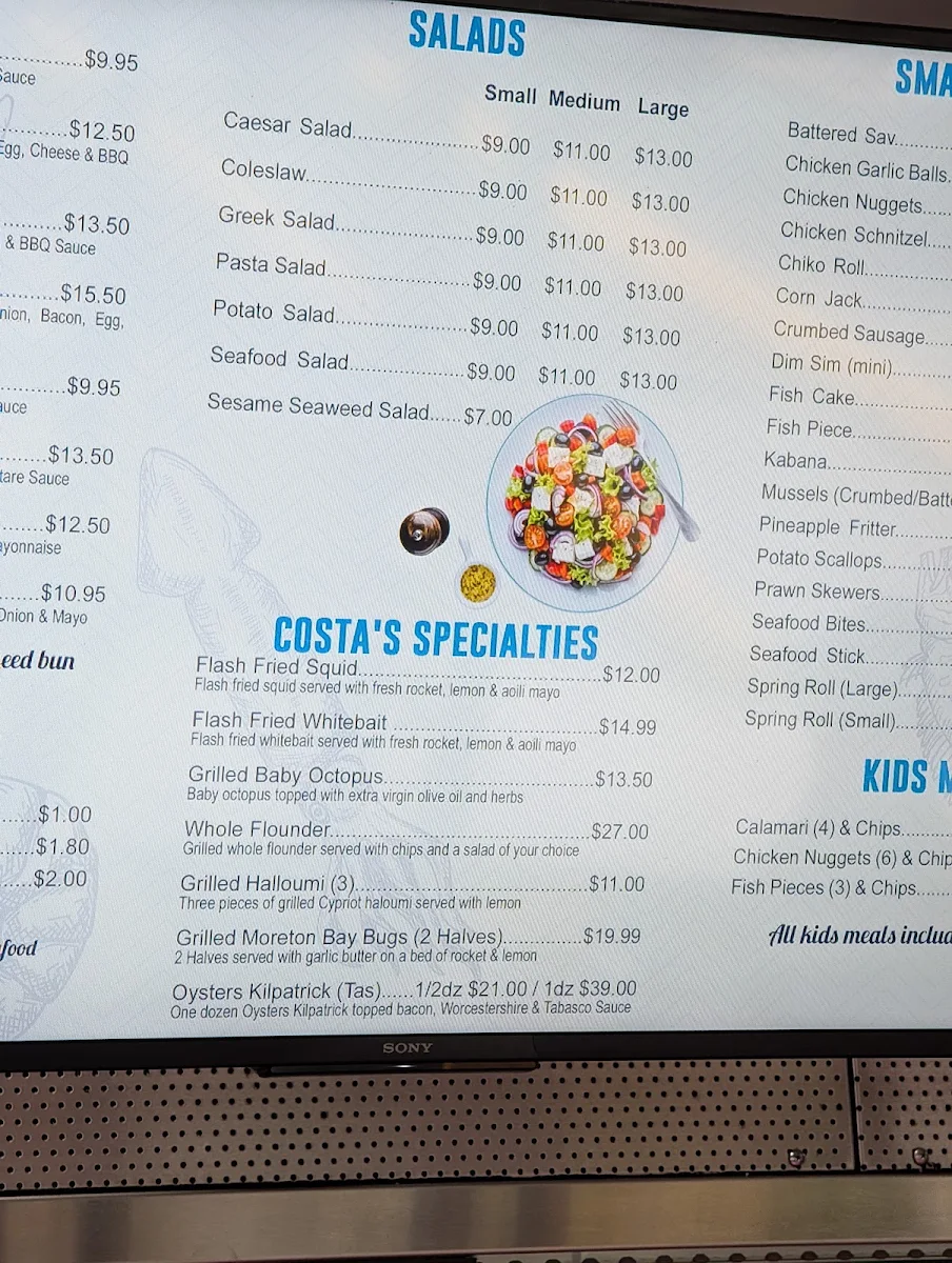 Menu, Costa's Seafood Cafe