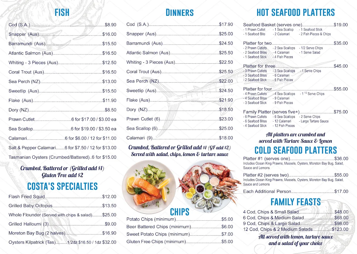 Menu, Costa's Seafood Cafe