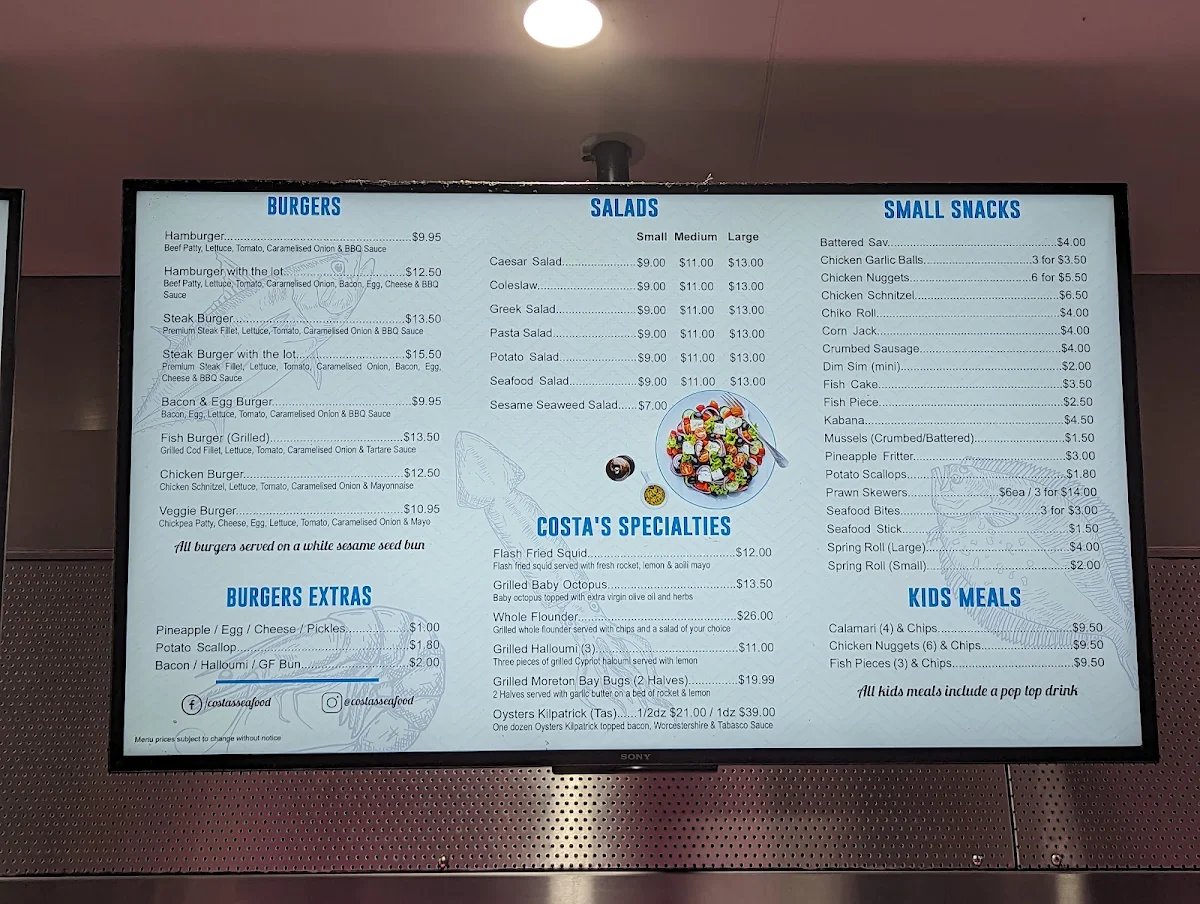 Menu, Costa's Seafood Cafe