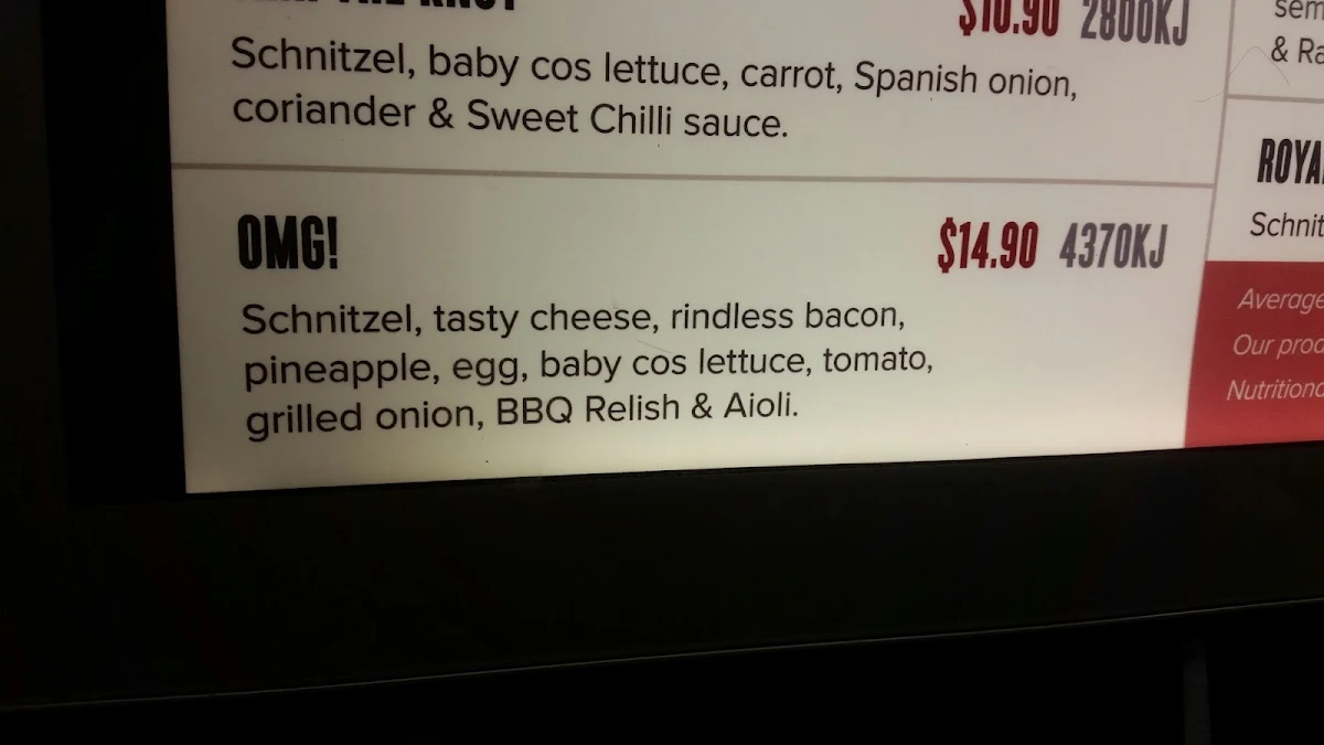 Menu, Schnitz Glenferrie Road
