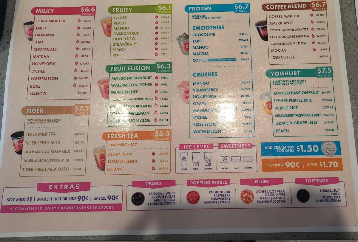 Menu, Sharetea Glenmore Park