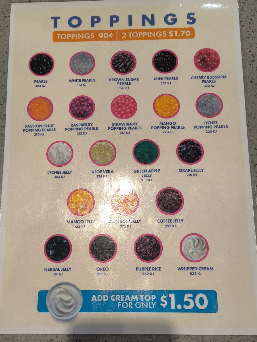 Menu, Sharetea Glenmore Park