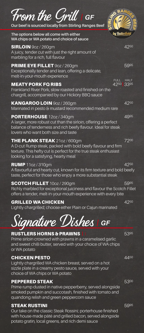 Menu, Rustlers Steakhouse & Grill