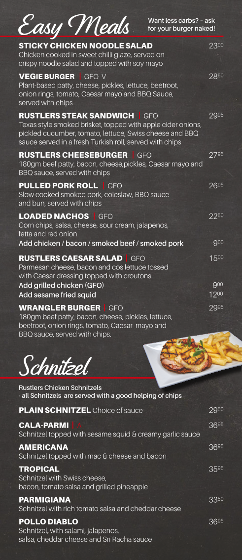 Menu, Rustlers Steakhouse & Grill