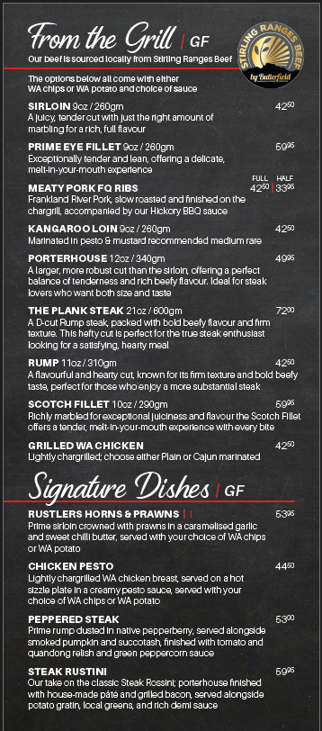 Menu, Rustlers Steakhouse & Grill