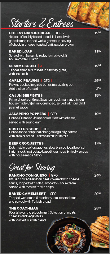 Menu, Rustlers Steakhouse & Grill