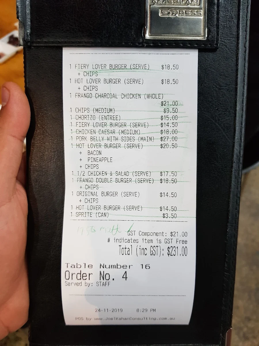 Menu, Frango Penrith