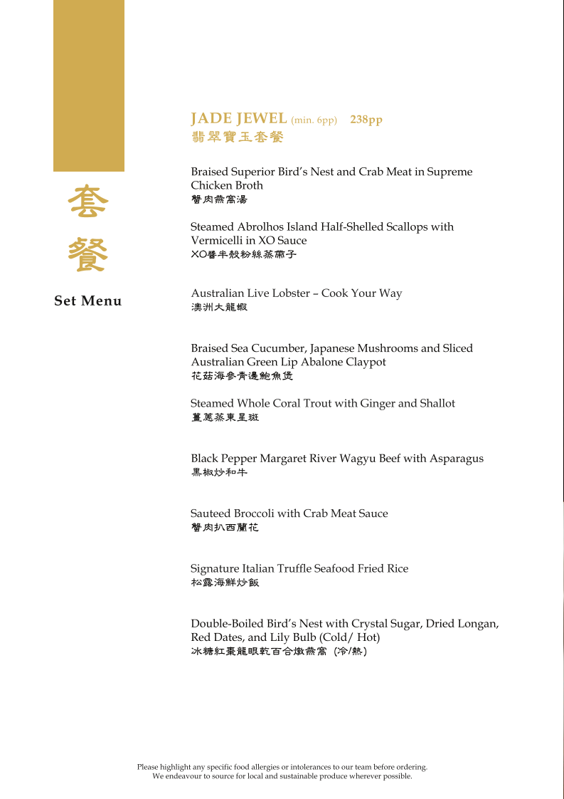 Menu, Grand Orient Restaurant