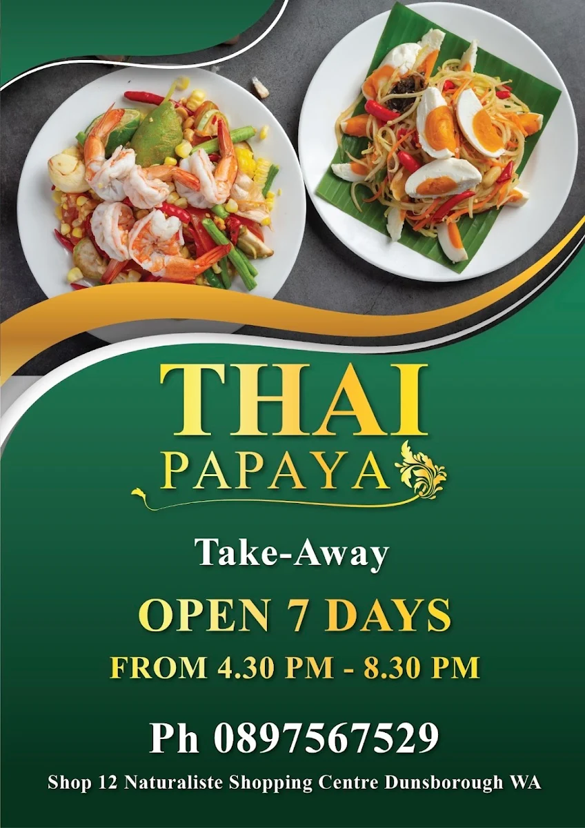Menu, Thai Papaya Takeaway