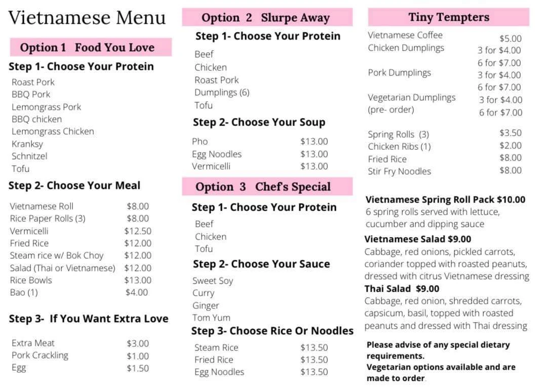 Menu, The Banh Mi Girl