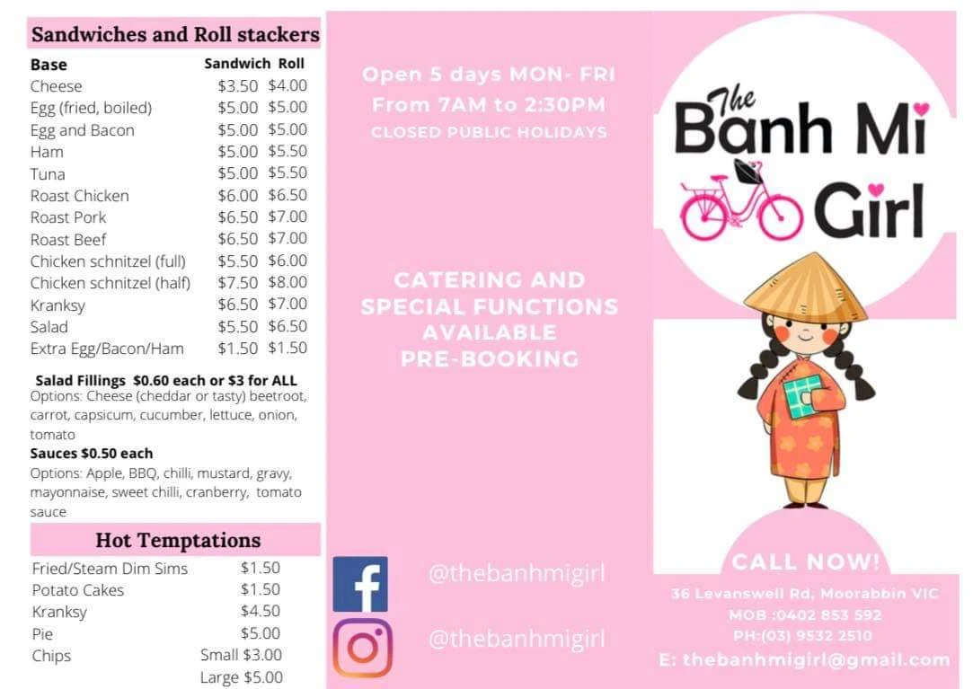 Menu, The Banh Mi Girl