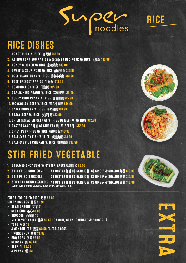 Menu, Super Noodles Burwood