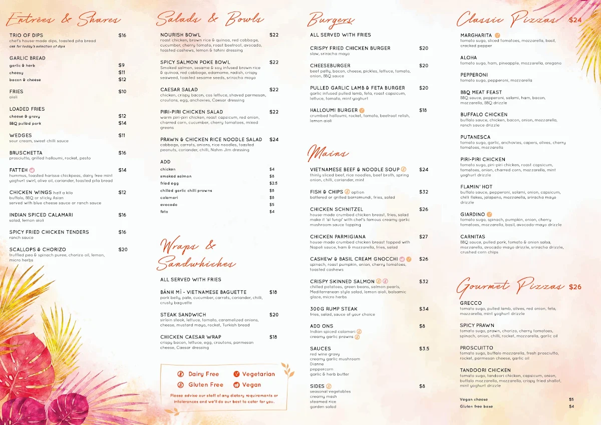 Menu, Breezes Bar & Bistro