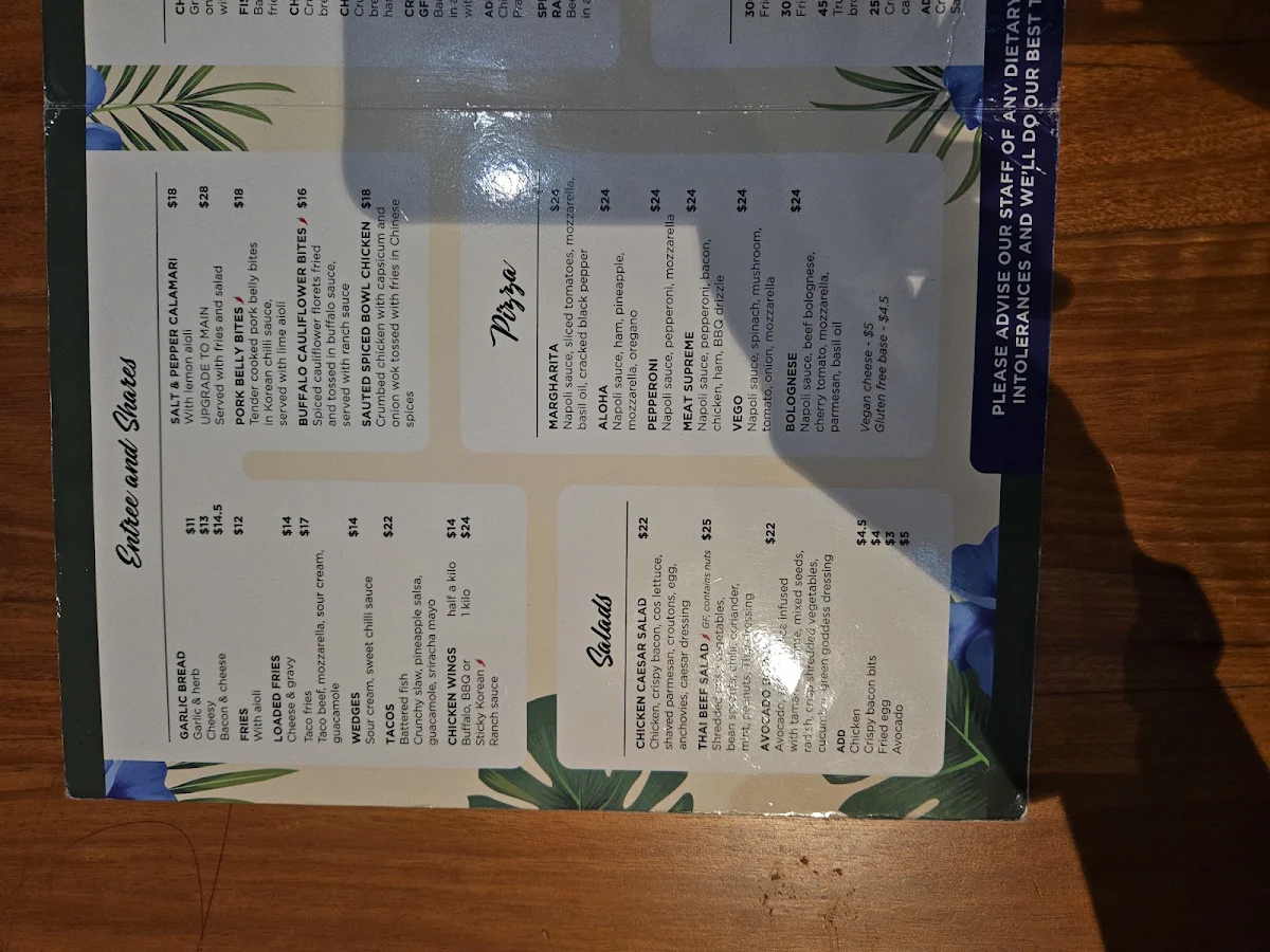 Menu, Breezes Bar & Bistro