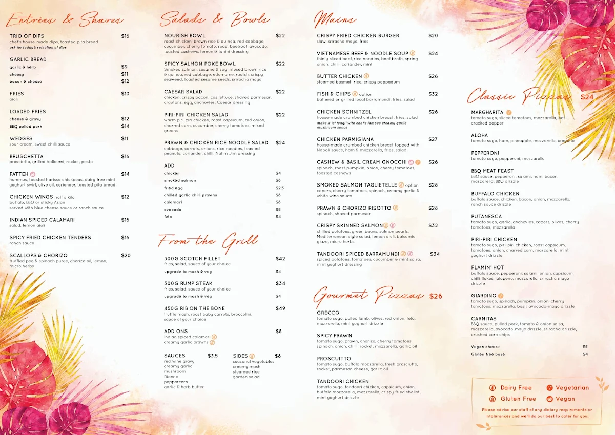 Menu, Breezes Bar & Bistro